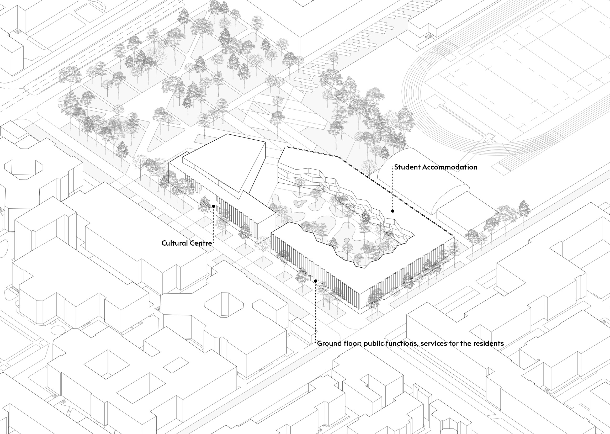 Foro: axonometric view | Jacob Bley Griffiths