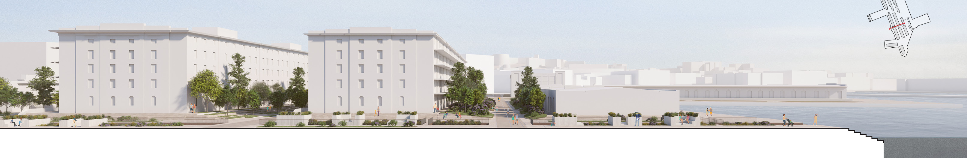 Trieste Porto Vecchio: section through the main axis | Jacob Bley Griffiths